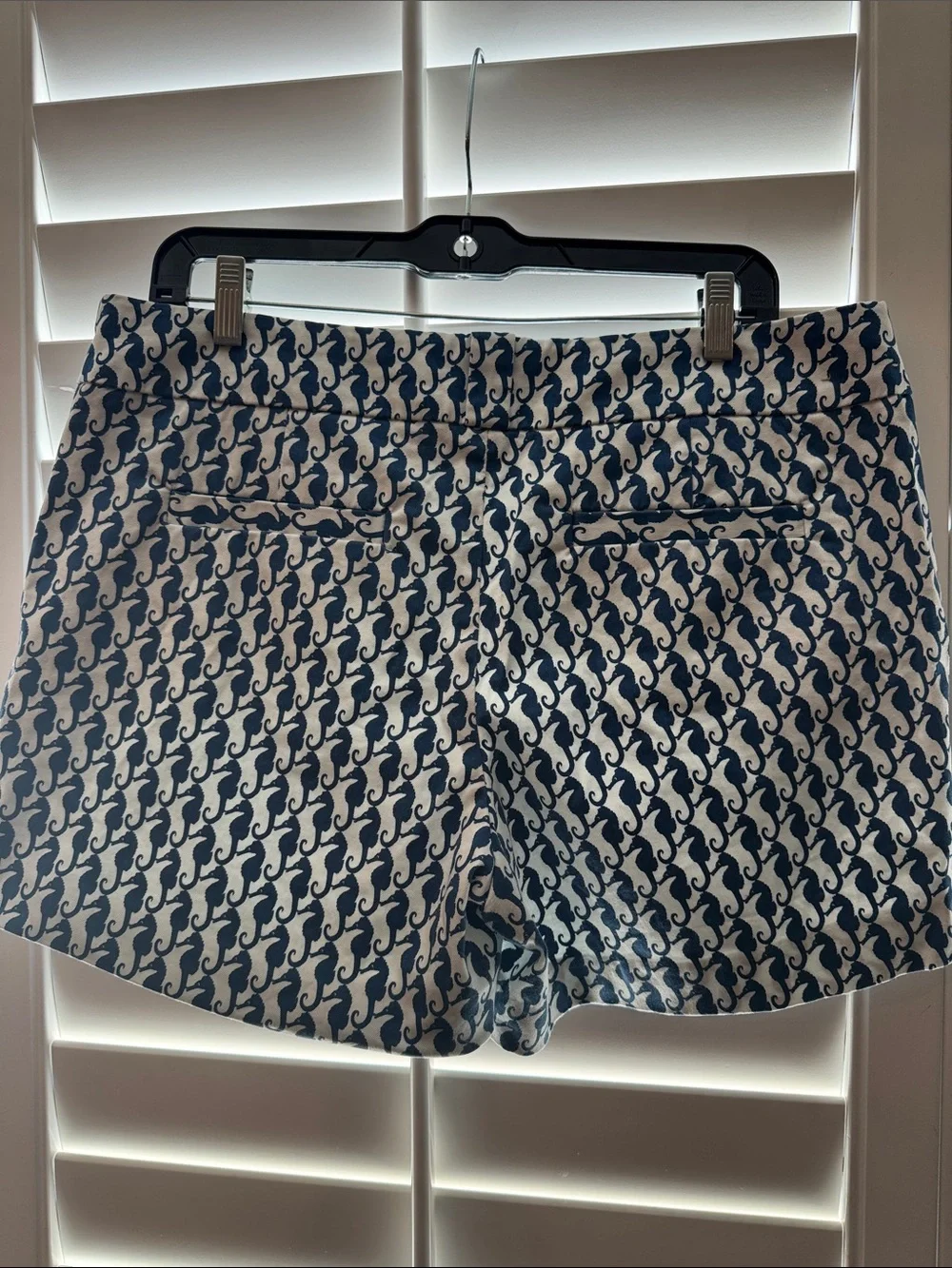 J. Crew Navy and White Seahorse Print Bermuda Shorts